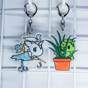 tokidoki Unicorn and Cactus Keychains - White and Green